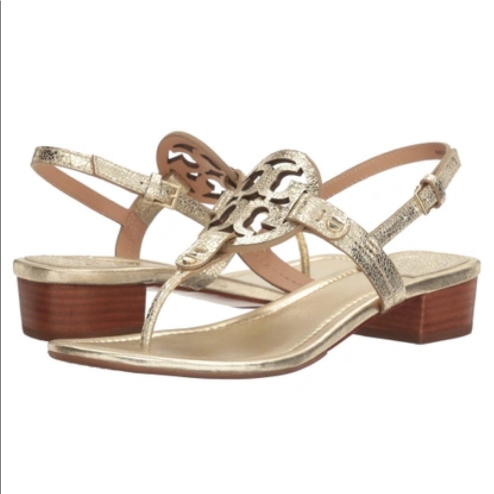 Tory Burch Miller 30mm Sandals Size 9 Gold Spark Wedge Heel
